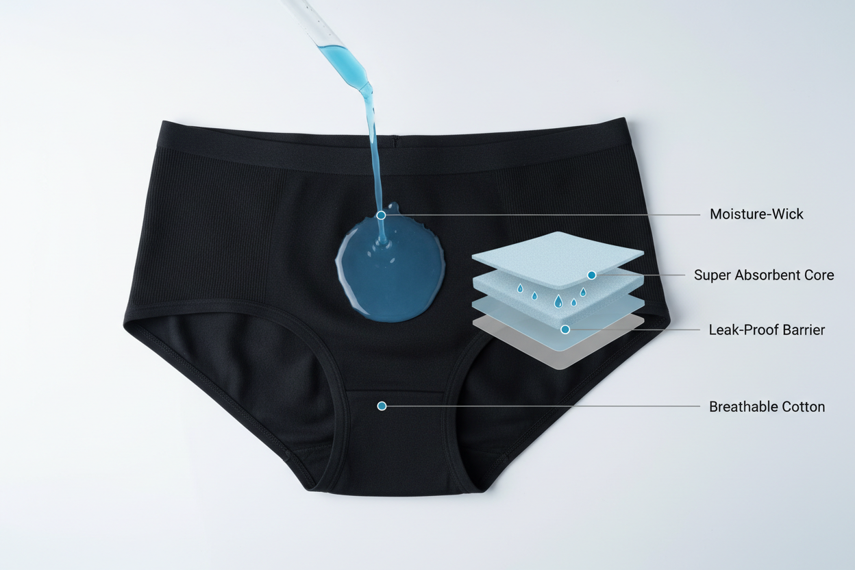 genere moi une photo d'une culotte menstruelle qui montre qu'elle absorbe bien 